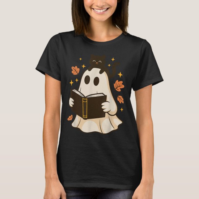 Camiseta Libros Fantasma Leer libro Halloween Biblioteca Bl (Anverso)