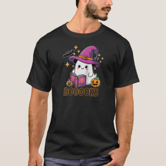 Camiseta Libros Fantasma Libros Halloween Leyendo Té Biblio