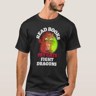 Camiseta Libros Gato Lucha Dragones Mágico libresco Dragón