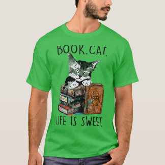 Camiseta Libros Gatos La Vida Es Dulce Los Amantes Del Libr