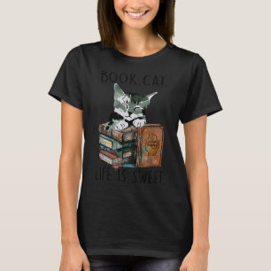 Camiseta Libros Gatos La Vida Es Dulce Los Amantes Del Libr