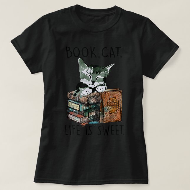 Camiseta Libros Gatos La Vida Es Dulce Los Amantes Del Libr (Diseño del anverso)