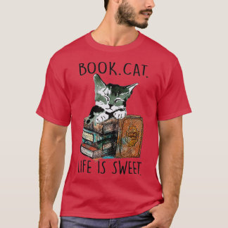 Camiseta Libros Gatos La Vida Es Dulce Los Amantes Del Libr