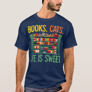 Camiseta Libros Gatos La vida es un gato dulce y gracioso