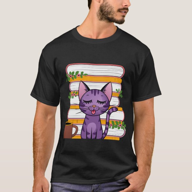 Camiseta Libros, gatos y café (Anverso)