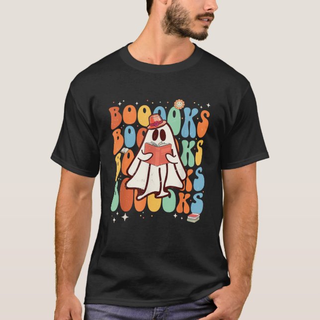Camiseta Libros Groovy Cute Fantasma Libro Retro Leyendo Ha (Anverso)