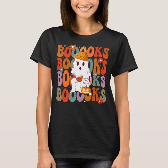 Camiseta Libros Groovy Cute Fantasma Libro Retro Leyendo Ha (Anverso)
