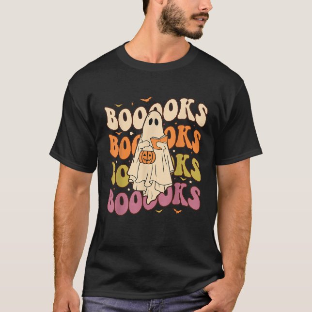 Camiseta Libros Groovy Cute Fantasma Libro Retro Leyendo Ha (Anverso)