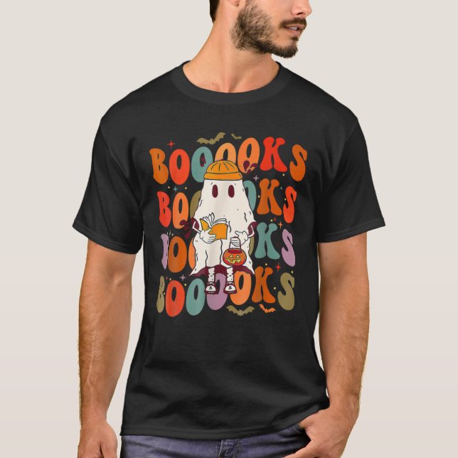 Camiseta Libros Groovy Cute Fantasma Libro Retro Leyendo Ha (Anverso)