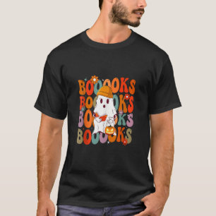 Camiseta Libros Groovy Ghost Boo Bat de calabaza Halloween