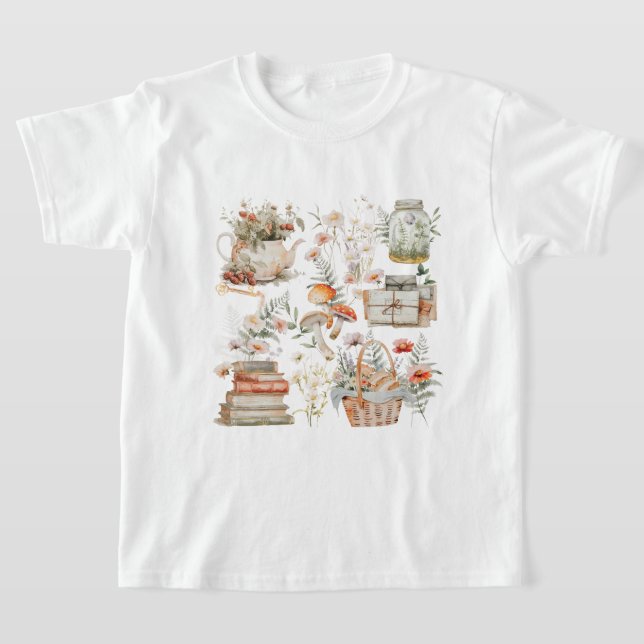 Camiseta Libros Mushroom Floral Whimsical Cottagecore Art (Distribución)