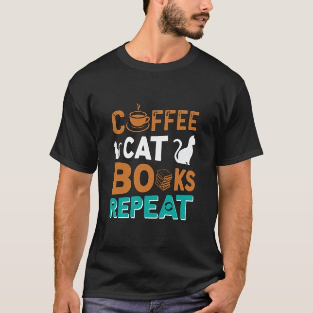 Camiseta Libros para gato de café Repite, lee y ama al café (Anverso)