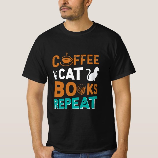Camiseta Libros para gato de café Repite, lee y ama al café (Anverso)