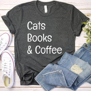 Camiseta Libros y café para gatos / Gatos Amante mamá negro