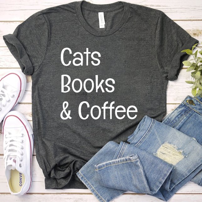 Camiseta Libros y café para gatos / Gatos Amante mamá negro (Cats Books and Coffee / Cats Lover mom black T-Shirt)