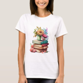 Camiseta Libros y flores leyendo a más