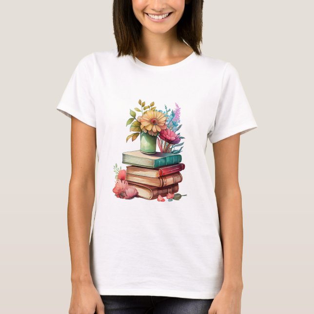 Camiseta Libros y flores leyendo a más (Anverso)