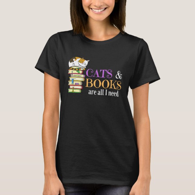 Camiseta Libros y gatos para gatos y Mamáes que aman leer (Anverso)