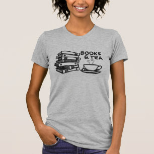 Camiseta Libros y té dibujados mano