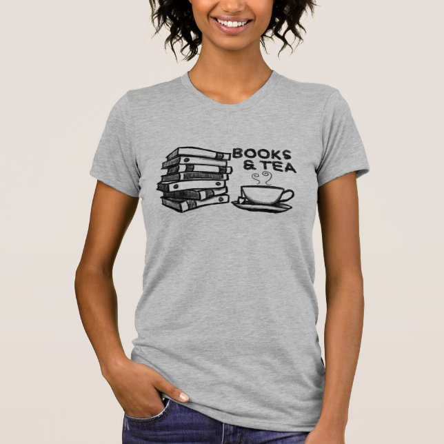 Camiseta Libros y té dibujados mano (Anverso)