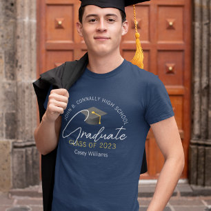 Camiseta Licencia de Graduado Azul Marino Moderno Personali
