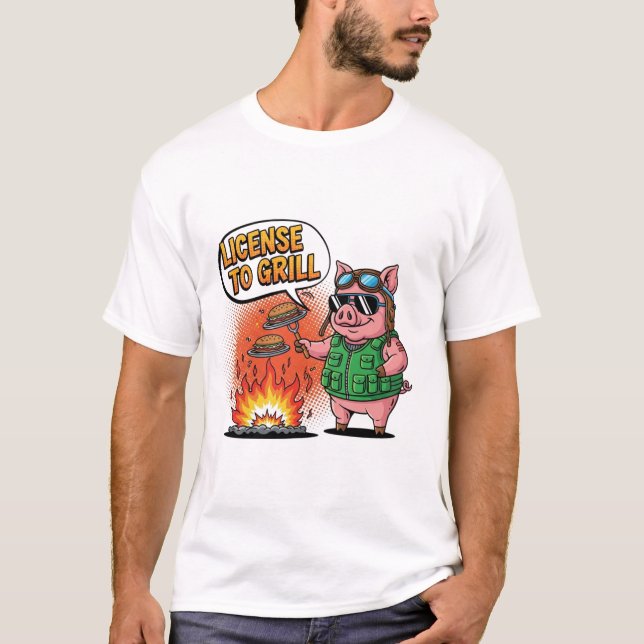 Camiseta Licencia para Grill Funny BBQ Pig (Anverso)