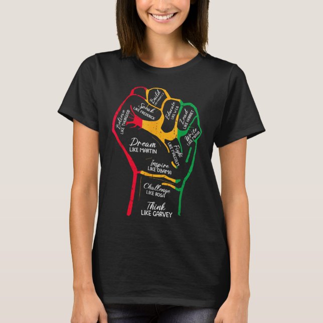Camiseta Líderes negros inspiradores Puño de poder Mano Mes (Anverso)