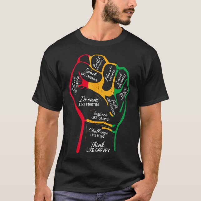 Camiseta Líderes negros inspiradores Puño de poder mano Mes (Anverso)
