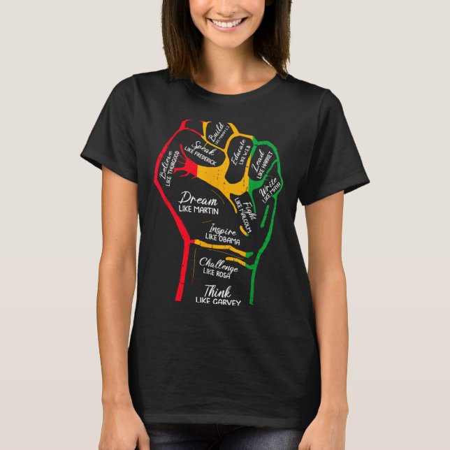 Camiseta Líderes negros inspiradores puño de poder mano neg (Anverso)