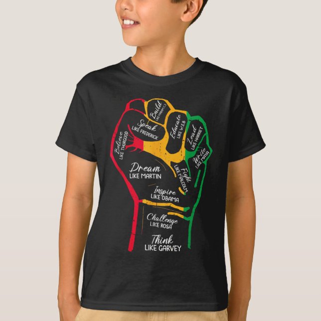 Camiseta Líderes Negros Inspiradores Puño Poderoso Mano Mes (Anverso)