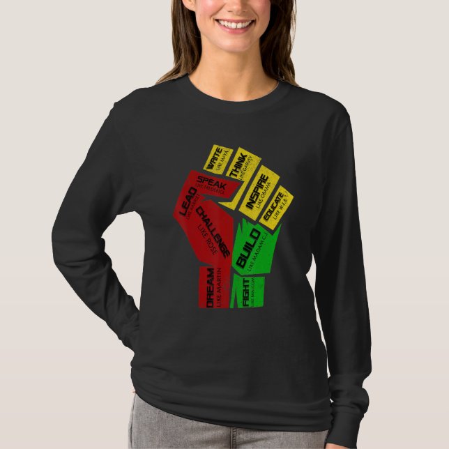 Camiseta Líderes Negros Inspiradores Puño Poderoso Mano Mes (Anverso)