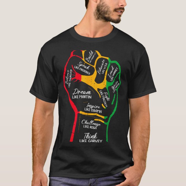 Camiseta Líderes Negros Inspiradores Puño Poderoso Mano Mes (Anverso)