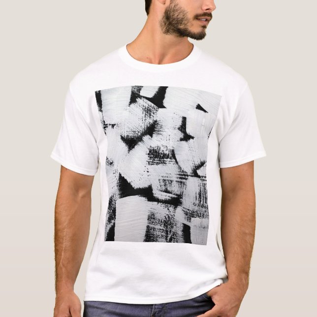 Camiseta Lienzo pintado abstracto blanco negro. (Anverso)