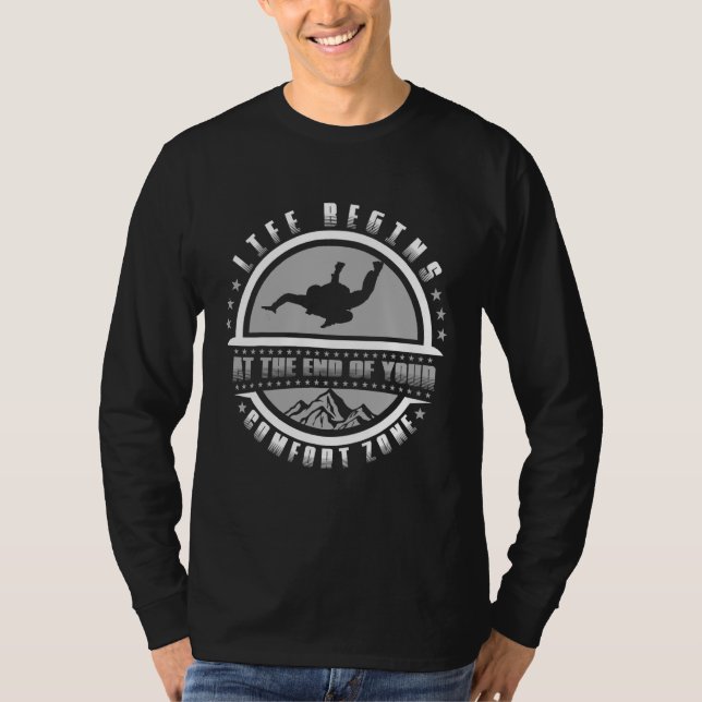 Camiseta Life Begins At The End Of Your Comfort Zone Skydiv (Anverso)