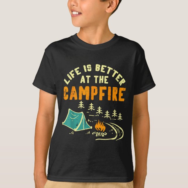 Camiseta Life Better Campfire Camng Camper Boys Girl Kids M (Anverso)