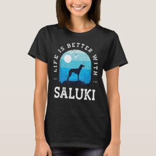 Camiseta Life Better Saluki Vintage Blue Dog Mom Dad