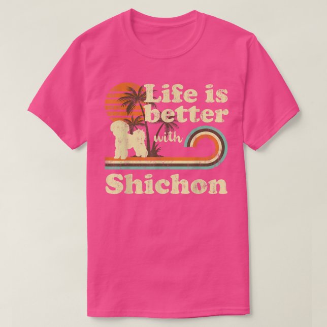 Camiseta Life Better Shichon Vintage Dog Mom Dad (Diseño del anverso)