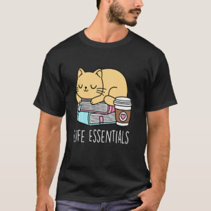 Camiseta Life Essentials Cute Café Cat Y Book Lover Boo