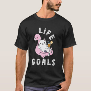 Camiseta Life Goals Cat And Flamingo Cat Relaxing Summer Vi