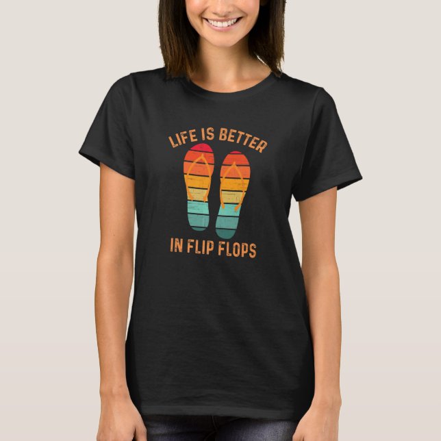 Camiseta Life is Better in Flip Flops, Retro Summer Sunset  (Anverso)