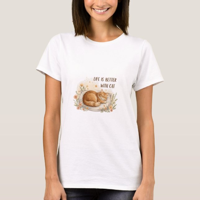 Camiseta Life is Better with Cat - Cozy Floral Nap Design  (Anverso)