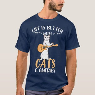 Camiseta Life Is Better With Cats And Guitars Premium