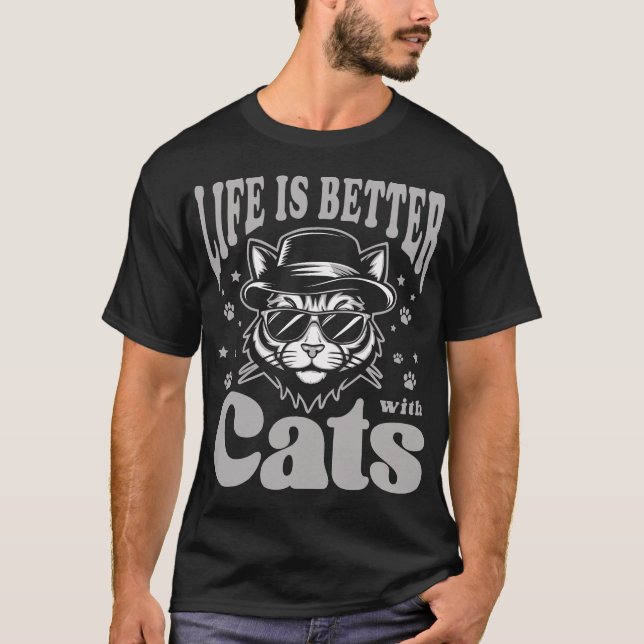 Camiseta Life Is Better With Cats Cool Retro (Anverso)