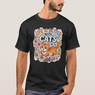 Camiseta  Life is Better With Cats Watercolor Illustration
