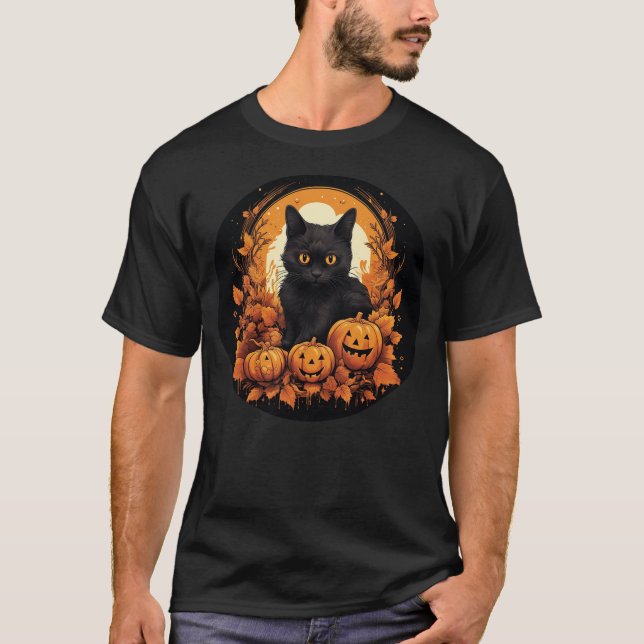 Camiseta Life is Really Good Halloween Cat Pumpkin for Men  (Anverso)