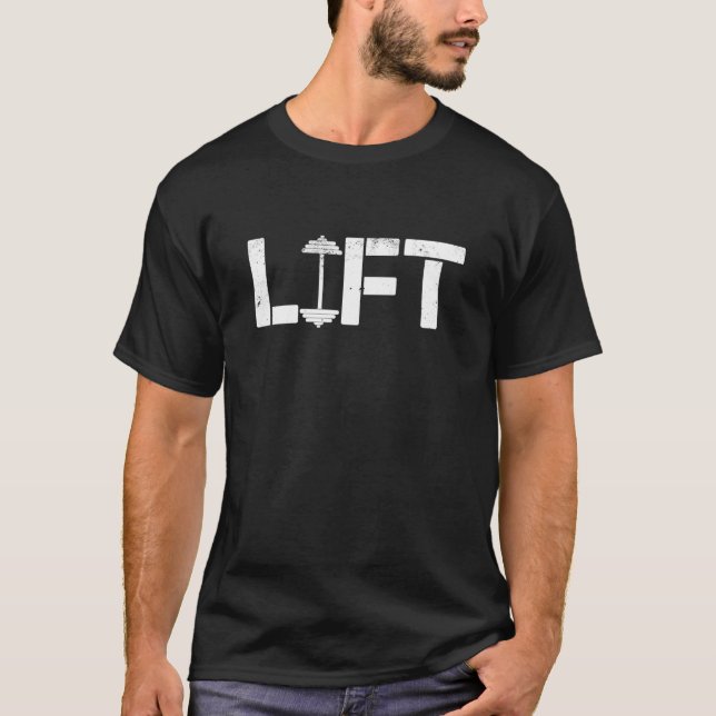Camiseta Lift Barbell Weightlifting Bodybuilding Gym Workou (Anverso)