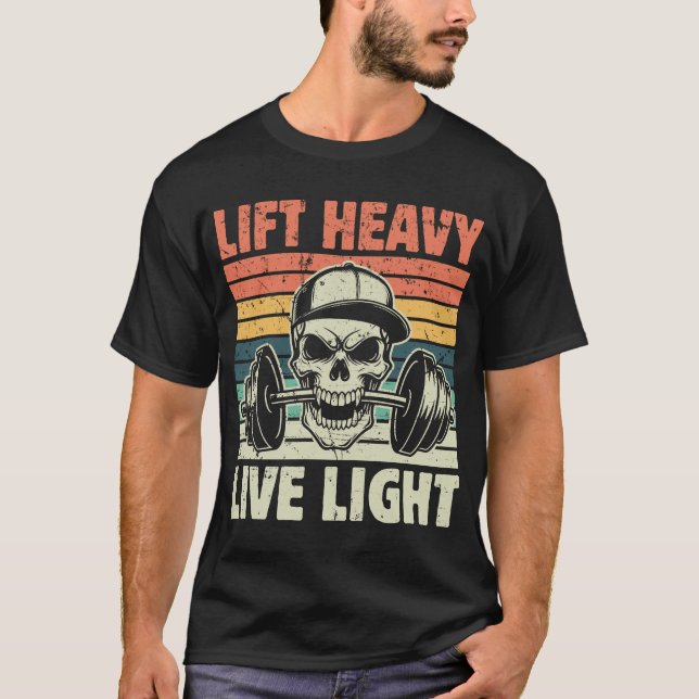 Camiseta Lift Heavy Live Light Retro Gym Skull (Anverso)