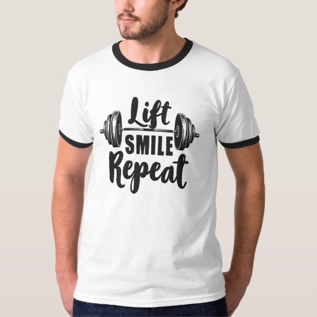 Camiseta Lift Smile Repeat Gym Motivation Weightlifting Str (Anverso)