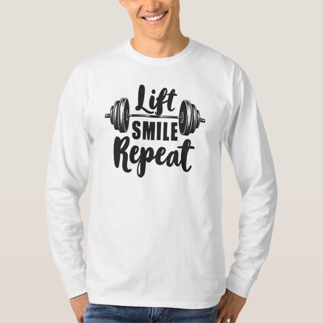 Camiseta Lift Smile Repeat Gym Motivation Weightlifting Str (Anverso)
