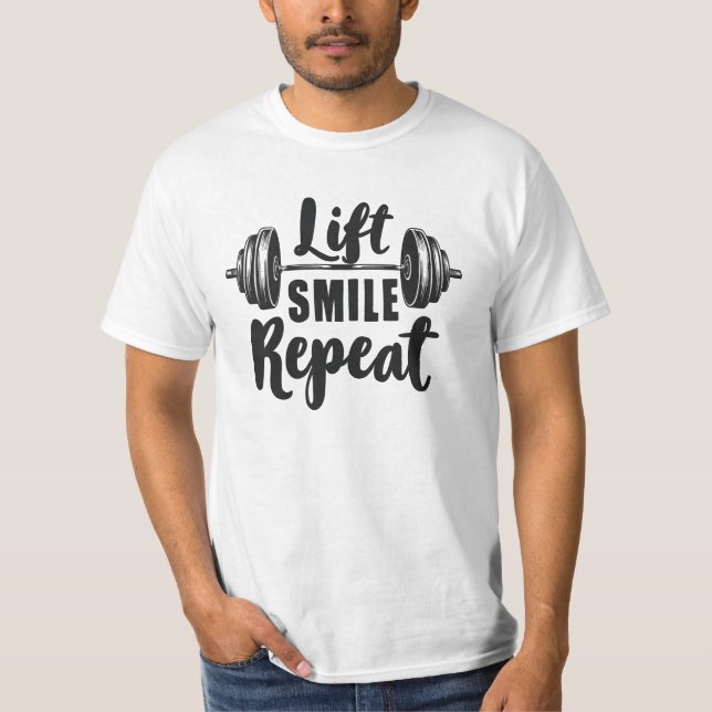 Camiseta Lift Smile Repeat Gym Motivation Weightlifting Str (Anverso)